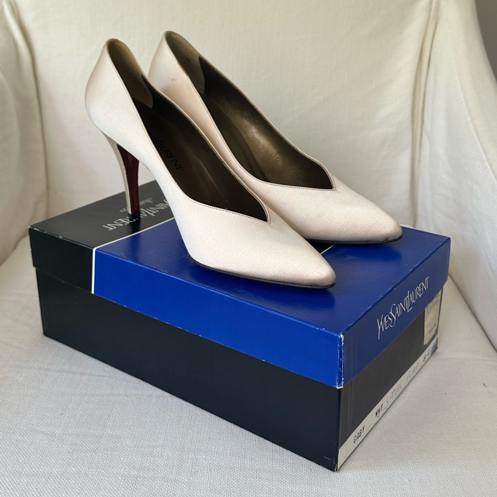 Vintage Yves Saint Laurent White Satin Pumps
